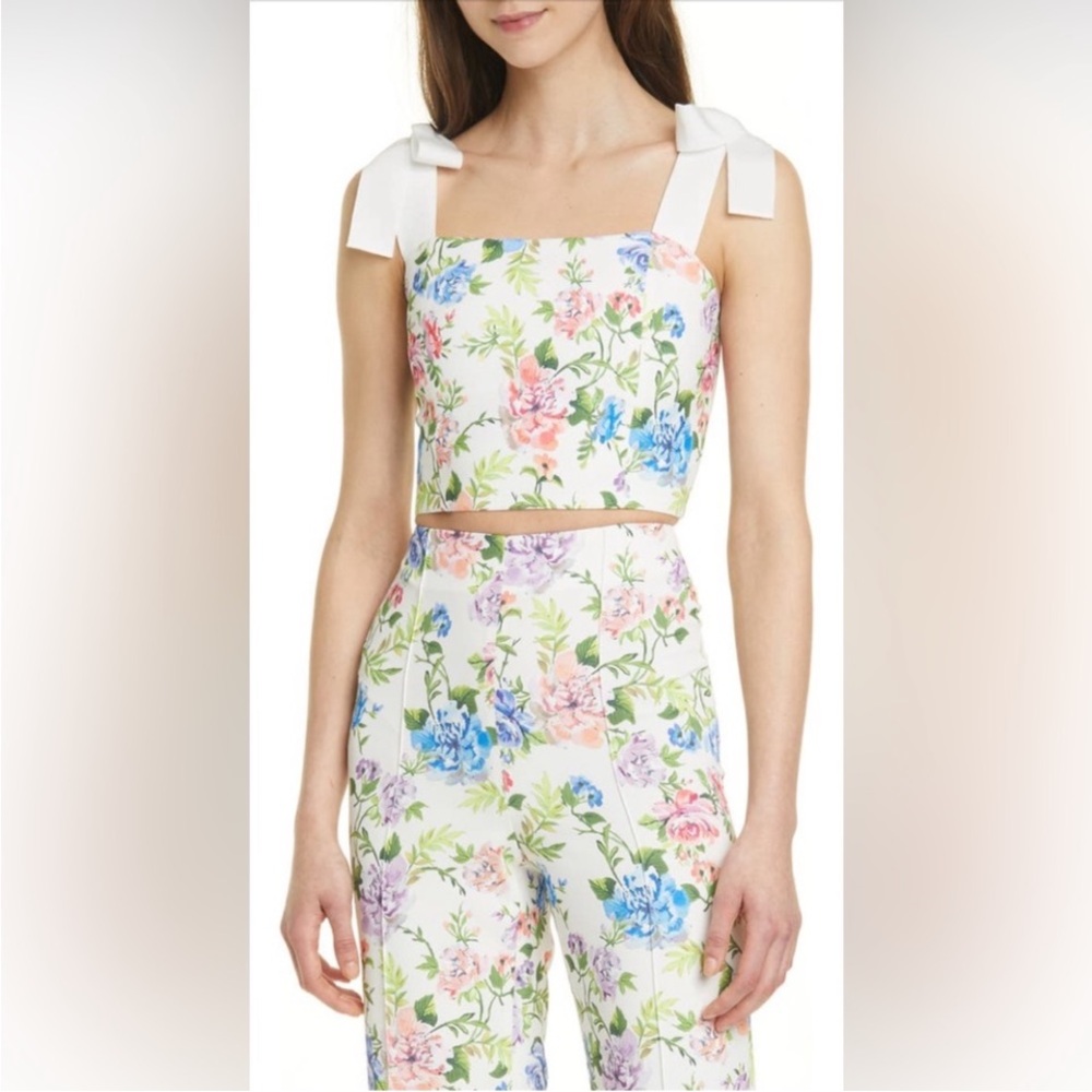NWOT Alice + Olivia Nika White Purple Floral Crop Top, Size S